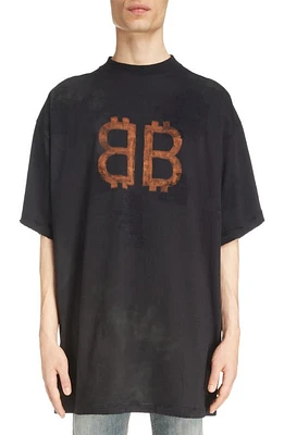 Balenciaga Crypto Logo Oversize Graphic T-Shirt Washed Black at Nordstrom,