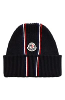 Moncler Tricolor Stripe Wool Beanie in Blue at Nordstrom