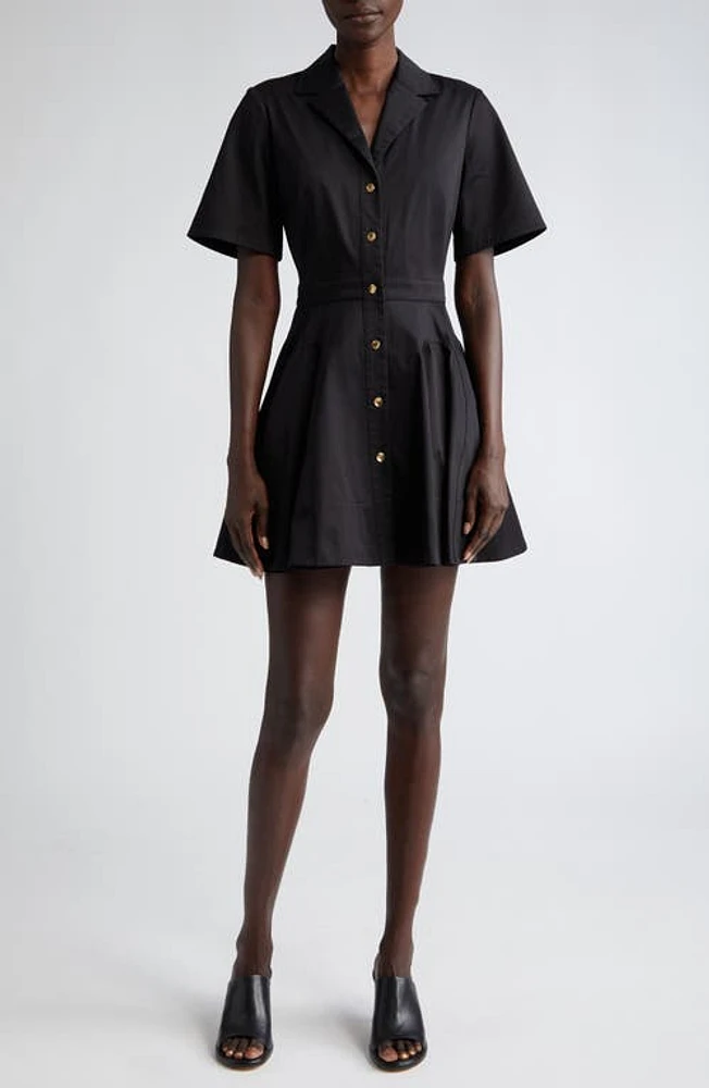 Jason Wu Collection Short Sleeve Stretch Cotton Fit & Flare Shirtdress Black at Nordstrom,