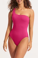 Seafolly Sea Dive One-Shoulder One-Piece Swimsuit in Fuchsia Rose at Nordstrom, Size 4 Us