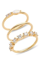 Nordstrom Demi Fine Set of 3 Cubic Zirconia Stackable Rings 14K Gold Plated at Nordstrom,