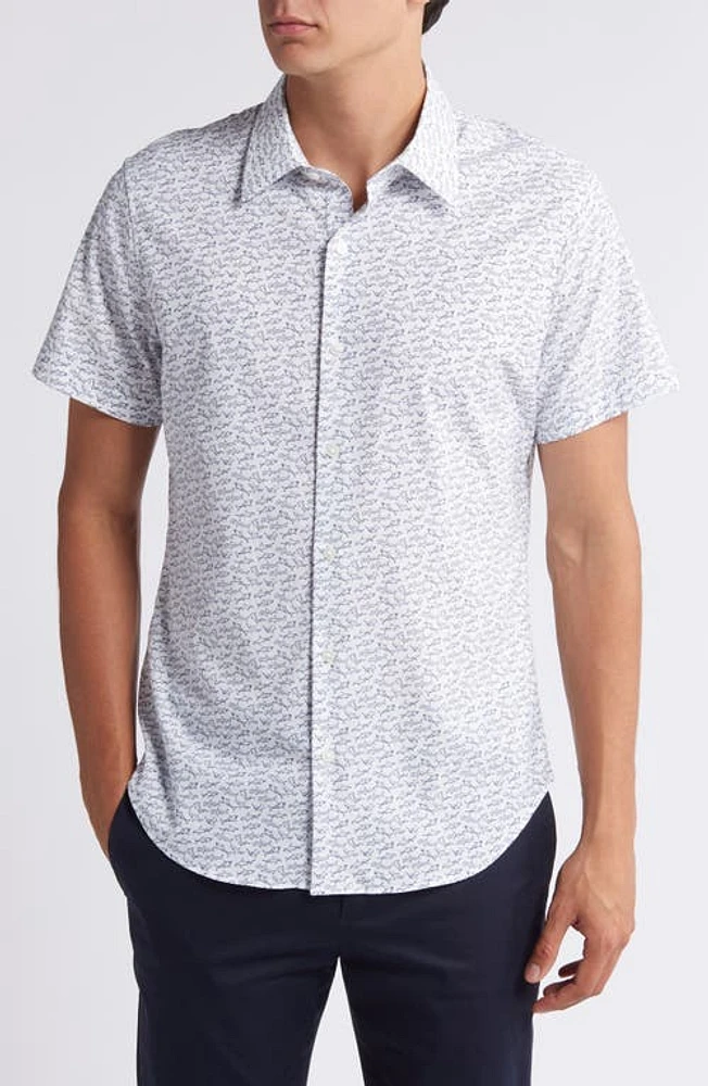 Bonobos Tech Shark Print Short Sleeve Performance Button-Up Shirt Party V4 C25 at Nordstrom,