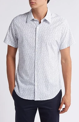 Bonobos Tech Shark Print Short Sleeve Performance Button-Up Shirt Party V4 C25 at Nordstrom,