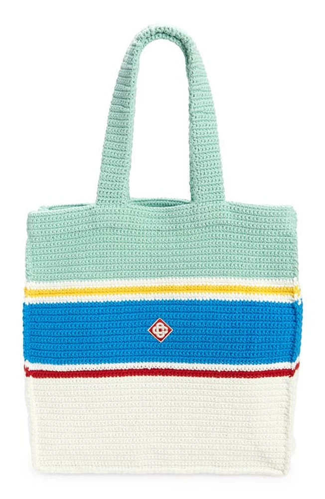 Casablanca Stripe Crochet Tote Bag in White /Blue Multi at Nordstrom