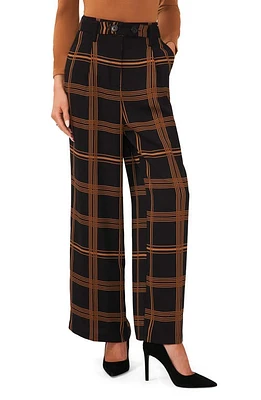 halogen(r) Windowpane Plaid Wide Leg Trousers in Rich Black at Nordstrom, Size Xx-Large