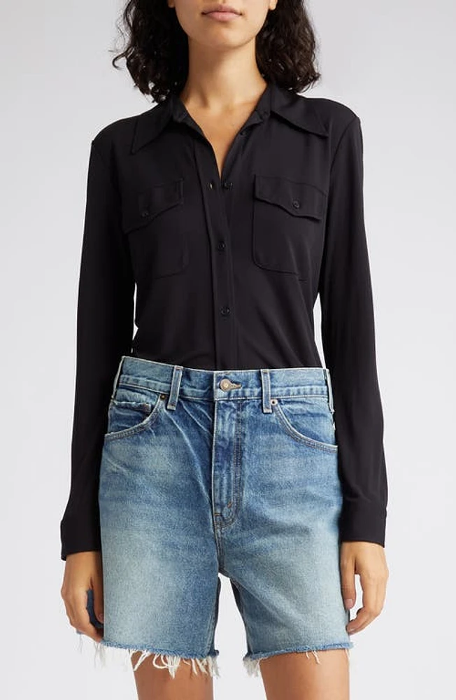 Nili Lotan Aveline Pocket Button-Up Shirt Black at Nordstrom,