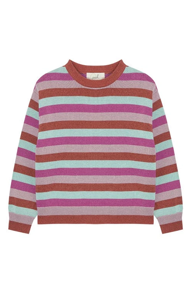 Peek Aren'T You Curious Kids' Metallic Stripe Cotton Sweater Purple at Nordstrom,