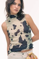 Topshop Cow Print Crinkle Sleeveless Top Beige Multi at Nordstrom,