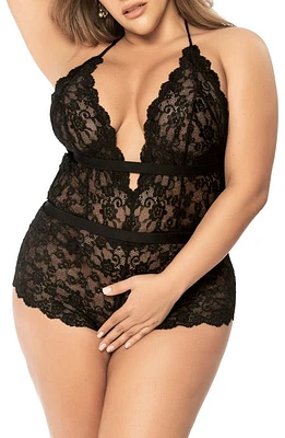 Mapale Lace Open Gusset Basque in Black at Nordstrom, Size 2X