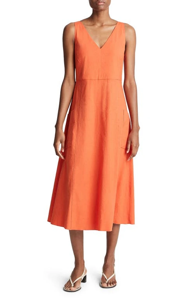 Vince Relaxed Sleeveless Linen Blend Midi Dress at Nordstrom,