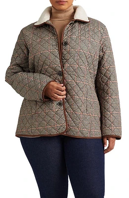 Lauren Ralph Quilted Houndstooth Jacket with Faux Shearling Collar Box at Nordstrom,