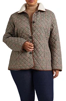 Lauren Ralph Quilted Houndstooth Jacket with Faux Shearling Collar Box at Nordstrom,