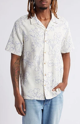 PacSun Floral Stitch Camp Shirt Egret at Nordstrom,