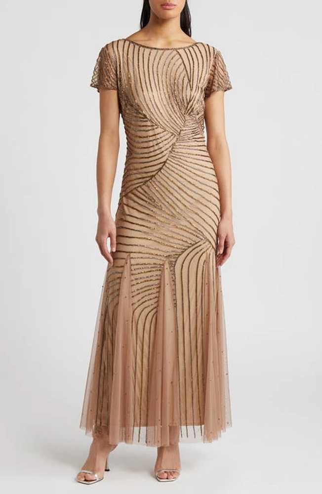 Pisarro Nights Beaded Gown Beige 250 at