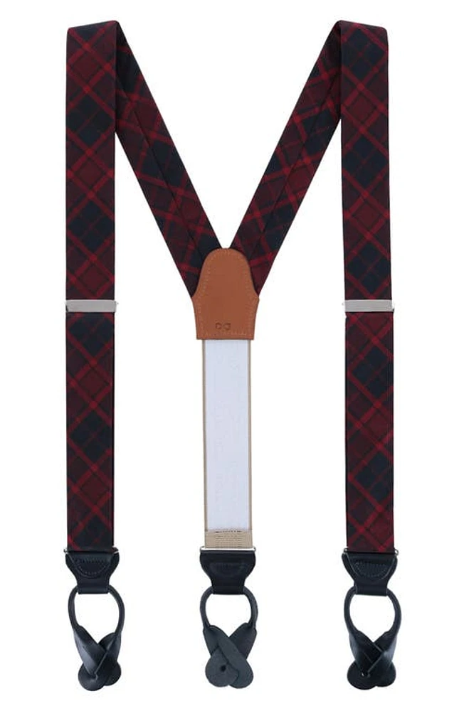 Trafalgar Kincade Red & Blackwatch Plaid Silk Suspenders in Red Plaid at Nordstrom