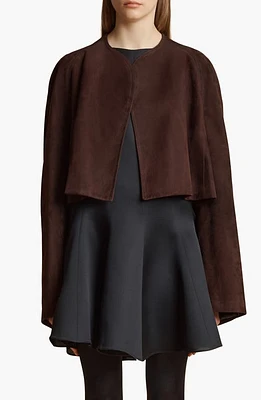 Khaite The Garothy Suede Jacket Dark Brown at Nordstrom,