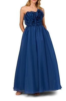 Aidan Mattox by Adrianna Papell Floral Ruffle Organza Ballgown Navy at Nordstrom,