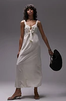 Topshop Tie Front Sleeveless Midi Dress Cream at Nordstrom,