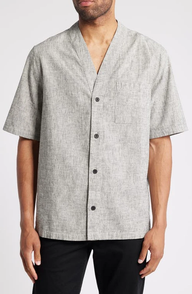 Wax London Faro Linen & Cotton Baseball Shirt Black /White at Nordstrom,