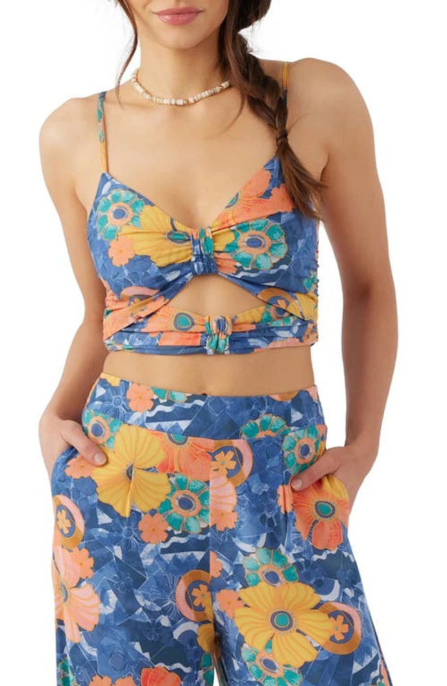 O'Neill Farrah Floral Cutout Crop Camisole Blue/Floral at Nordstrom,