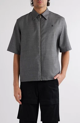 Givenchy Wool Short Sleeve Zip-Up Shirt Black/White at Nordstrom,