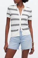 Madewell Stripe Knit Short Sleeve Button-Up Shirt in Bright Ivory at Nordstrom, Size Large