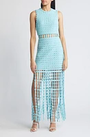 Saylor Robynne Open Stitch Fringe Trim Cotton Dress Aqua at Nordstrom,