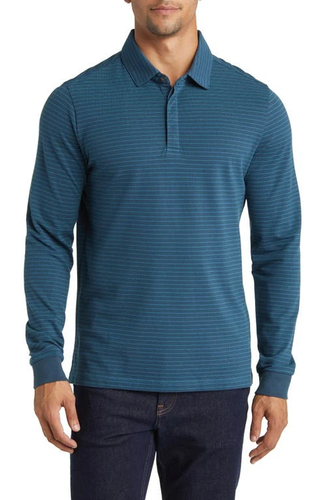 Robert Barakett Ogden Stripe Long Sleeve Polo Teal at Nordstrom,