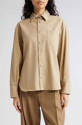 Maria McManus Oversize Organic Cotton Snap-Up Shirt Khaki at Nordstrom,