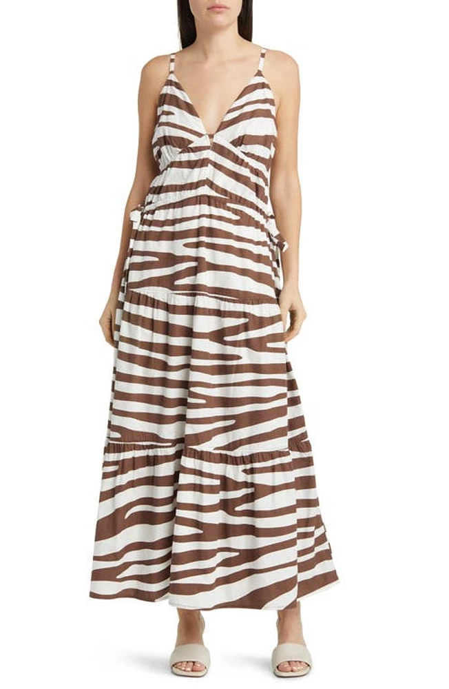 Du Paradis Stripe Tiered Cotton Maxi Dress Serengeti Brown at Nordstrom,