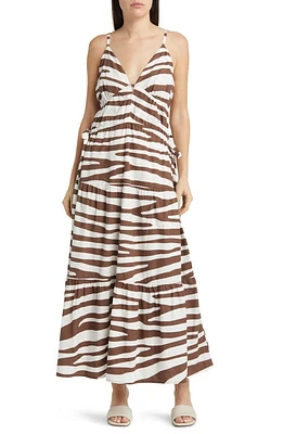 Du Paradis Stripe Tiered Cotton Maxi Dress Serengeti Brown at Nordstrom,