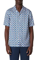 Bugatchi Jackson Shaped Fit Geo Print Short Sleeve Button-Up Camp Shirt at Nordstrom,