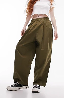 Topshop Pleated Cotton Balloon Pants Khaki at Nordstrom, Us