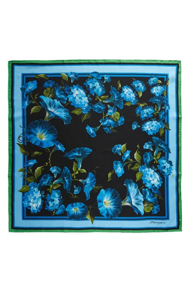 Dolce & Gabbana Floral Print Silk Twill Square Scarf in Black Print Blue at Nordstrom