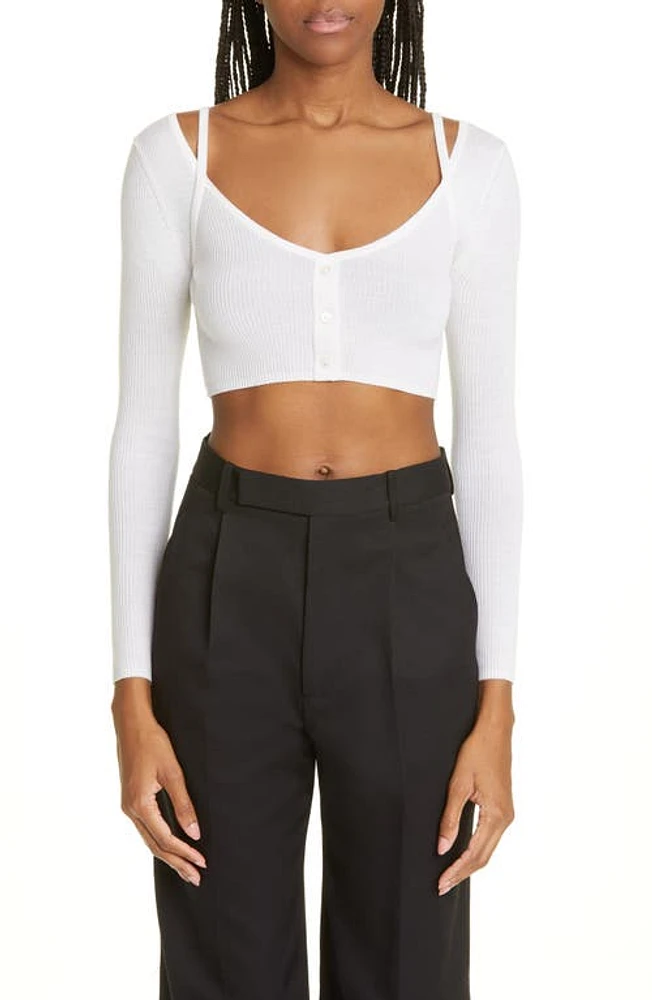 JASON WU Rib Crop Merino Wool Cardigan in White at Nordstrom, Size X-Large