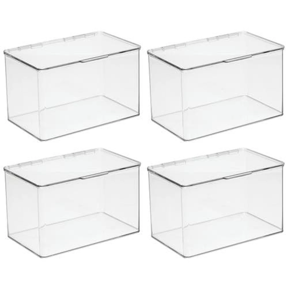 mDesign Plastic Home Office Storage Organizer Box with Hinged Lid, 4 Pack in Clear at Nordstrom