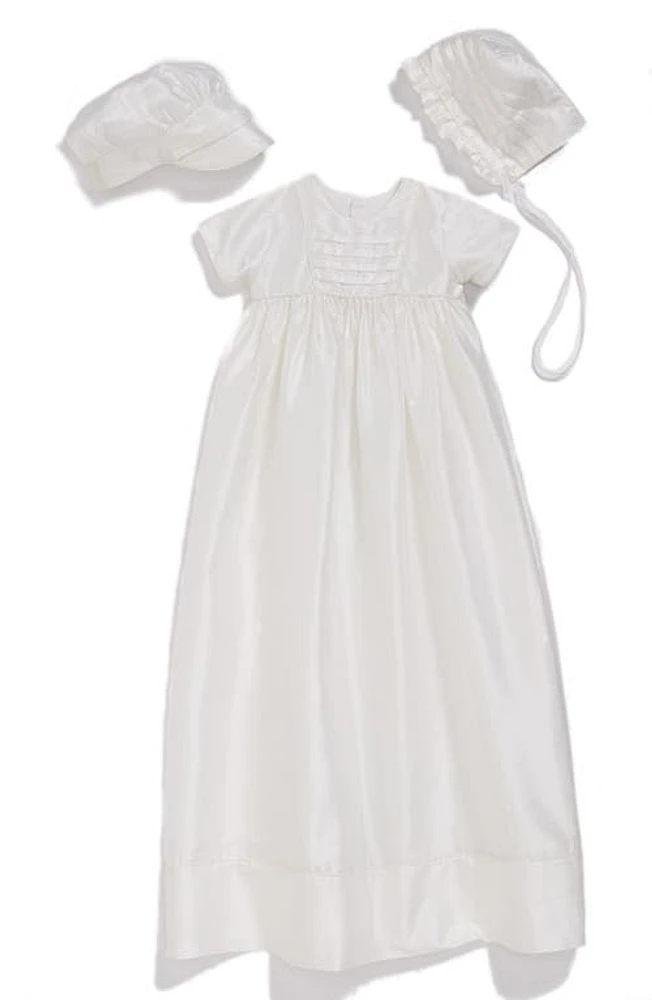 Little Things Mean a Lot Dupioni Christening Gown with Hat and Bonnet Set White at Nordstrom,