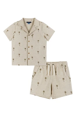 Andy & Evan Kids' Palm Camp Shirt Shorts Set Beige Print Matching Line at Nordstrom,