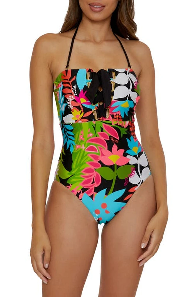 Trina Turk Tiki Bandeau One-Piece Swimsuit Tropical Multi at Nordstrom,