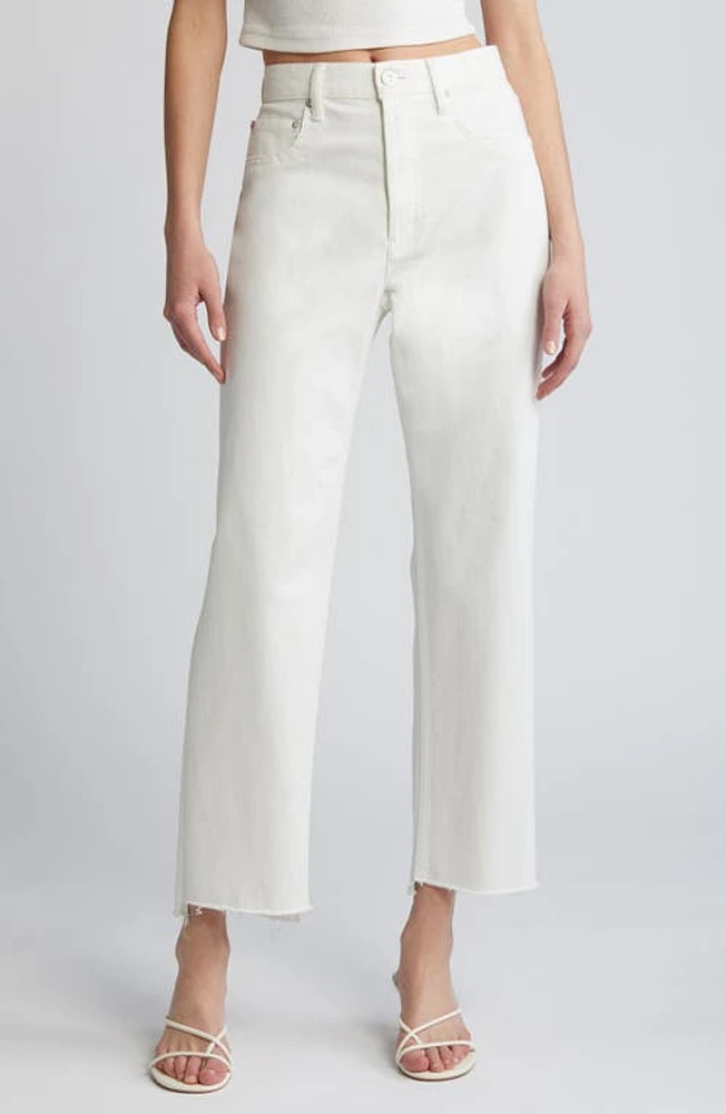 MOUSSY Amherst High Waist Step Raw Hem Wide Leg Jeans White at Nordstrom,