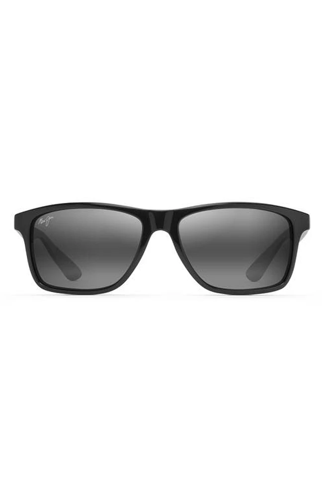 Maui Jim Onshore 58mm Polarized Rectangular Sunglasses in Gloss Black at Nordstrom