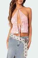 EDIKTED Backless Paillette Crochet Halter Top Pink at Nordstrom,