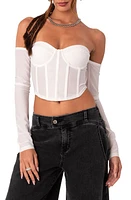 EDIKTED Cella Mesh Corset Crop Top with Long Sleeves White at Nordstrom,