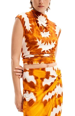 Desigual Tie Dye Draped Top Orange at Nordstrom,