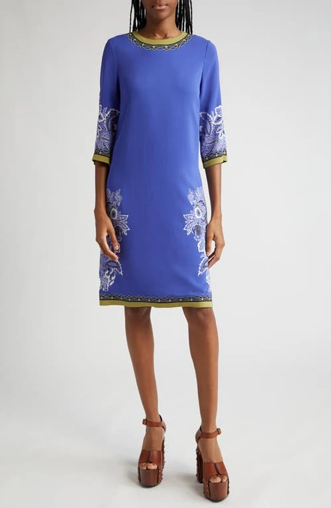 Etro Floral Print Stretch Crepe Shift Dress On Blue Base at Nordstrom, Us