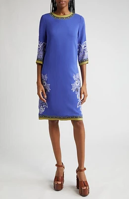 Etro Floral Print Stretch Crepe Shift Dress On Blue Base at Nordstrom, Us