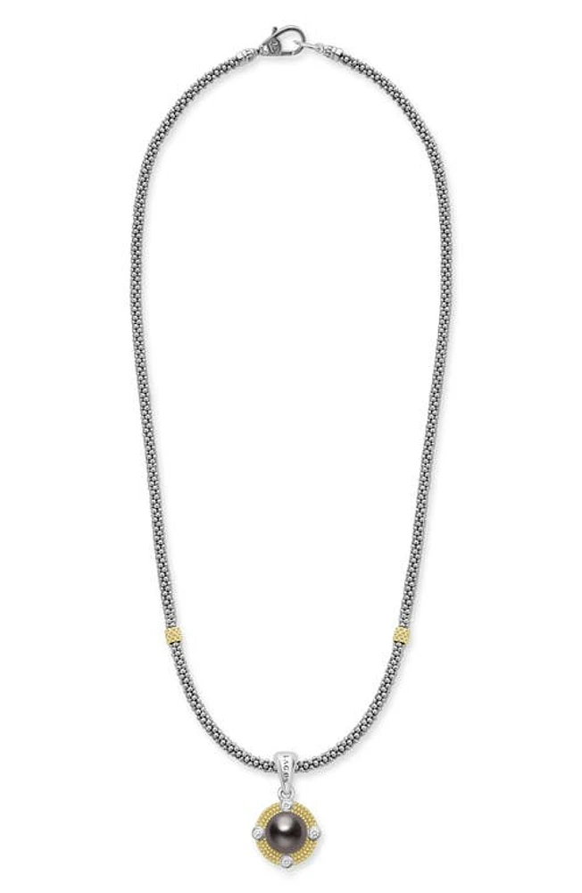 LAGOS Luna Freshwater Pearl & Diamond Lux Pendant Necklace in Silver at Nordstrom