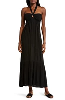 Elan Tiered Halter Maxi Cover-Up Dress Black at Nordstrom,