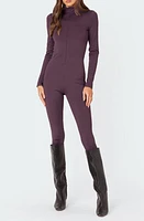 EDIKTED Zip Front Long Sleeve Jumpsuit Mauve at Nordstrom,