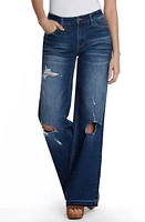 HINT OF BLU Deconstructed Wide Leg Jeans Blue at Nordstrom,